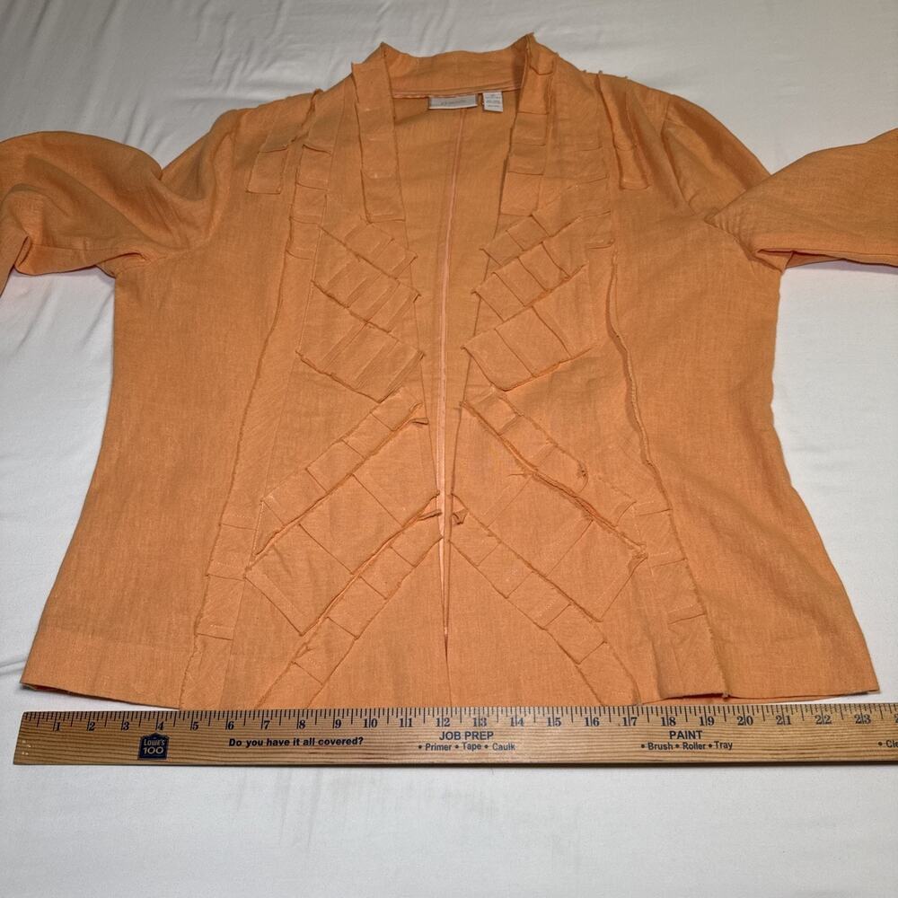 Chicos 2 Blazer Open Front Jacket Linen Blend Womens Orange 3/4 Sleeve Artsy EUC - Picture 7 of 12